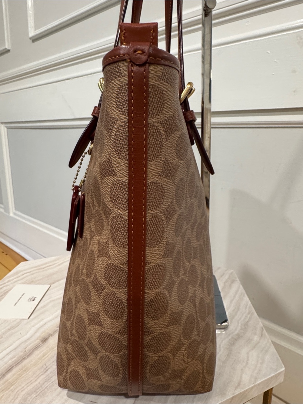 Coach Bag Taylor Brown Signature Coated Canvas Tote with Leather Trim - Picture 6 of 17
